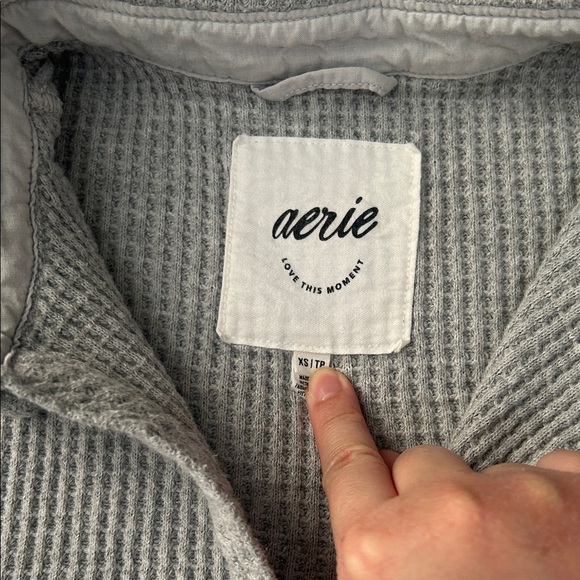 Aerie Gray Waffle Knit Button-Up Shirt - Picture 2 of 2
